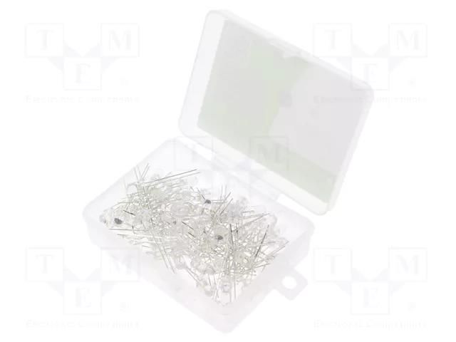 Kit: LED; THT; 5mm; 100pcs; white warm; plastic box; 20mA; 30° OPTOSUPPLY OKLEDT5100M3