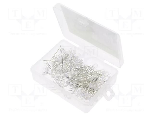 Diode: LED-kit; THT; 5mm; 100pcs; white; 2.7÷3.4VDC; plastic box OPTOSUPPLY OKLEDT5100W6