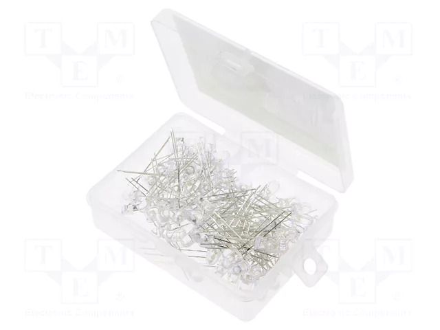 Diode: LED-kit; THT; 5mm; 100pcs; white; 2.7÷3.4VDC; plastic box OPTOSUPPLY OKLEDT5100W6