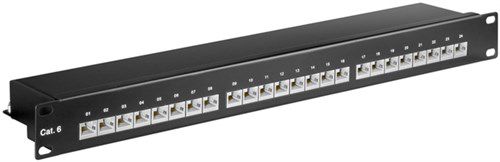 CAT 6 19-inch (48.3 cm) Patch Panel, 24 Port (1 U), black - STP shielded 93048