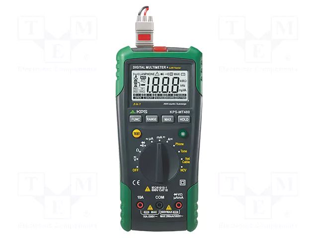 Digital multimeter; LCD; (2000); VDC: 200mV,2V,20V,200V,1kV KPS KPS-MT480