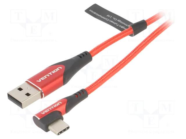 Cable; USB 2.0; USB A plug,USB C angled plug; 1.5m; red; 480Mbps VENTION COERG