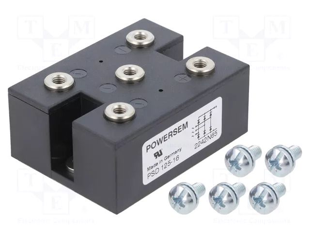 Bridge rectifier: three-phase; Urmax: 1.6kV; If: 166A; Ifsm: 1.6kA POWERSEM PSD125/16