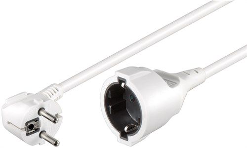 Extension Lead Earth Contact, 3 m, White, (3*1.5 mm²), 3 m - safety plug hybrid (type E/F, CEE 7/7) 90° > safety socket (Type F, CEE 7/3) 93087