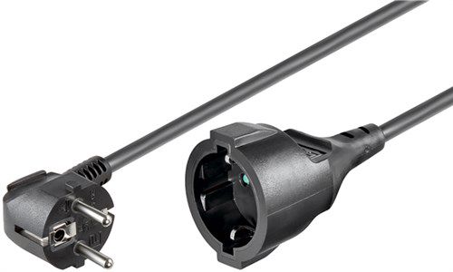 Extension Lead Earth Contact, 3 m, Black, (3*1.5 mm²), 3 m - safety plug hybrid (type E/F, CEE 7/7) 90° > safety socket (Type F, CEE 7/3) 93093