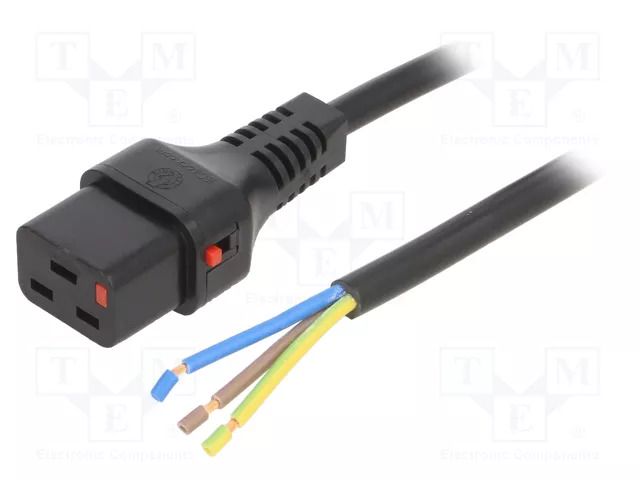 Cable; IEC C19 female,wires; PVC; 5m; with IEC LOCK locking; 10A IEC LOCK IEC-PC1371
