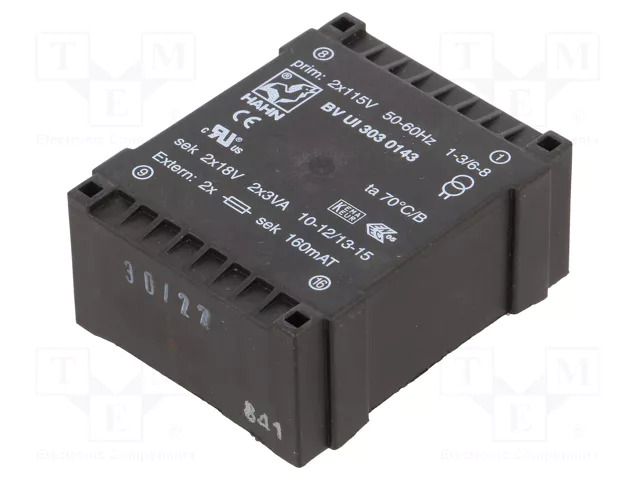 Transformer: encapsulated; 6VA; 115VACx2; 18V; 18V; 166mA; 166mA HAHN BVUI3030143