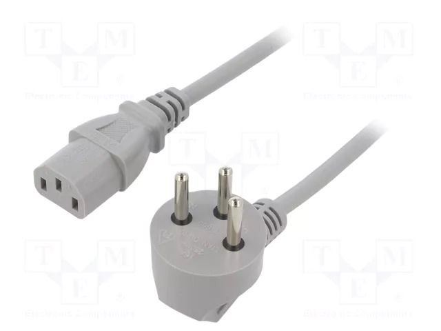 Cable; 3x0.75mm2; IEC C13 female,IS1-16P (H) plug angled; PVC LIAN DUNG SN32-3/07/1GY