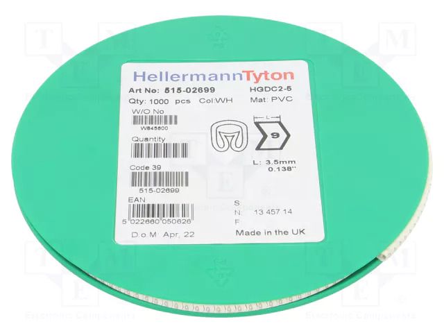 Markers; Marking: 9; 2÷5mm; PVC; white; -65÷105°C; leaded; HGDC2-5 HELLERMANNTYTON HGDC2-59-PVC-WH