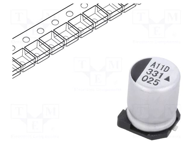 Capacitor: electrolytic; SMD; 330uF; 25VDC; Ø8x10.5mm; 5000h; AEA KYOCERA AVX AEA0810331M025R