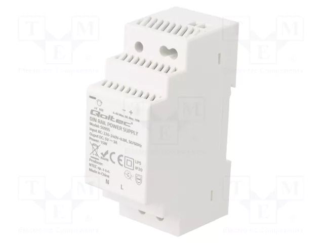 Power supply: switching; for DIN rail; 15W; 5VDC; 3A; 220÷240VAC QOLTEC QOLTEC-50995