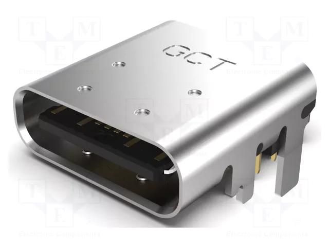 Connector: USB C; socket; THT; PIN: 16; horizontal; top board mount GCT USB4085-GF-A