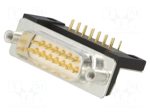 D-Sub; PIN: 15; socket; male; for panel mounting,on PCBs; THT Deltron AG DTS15PYC/2M66UN