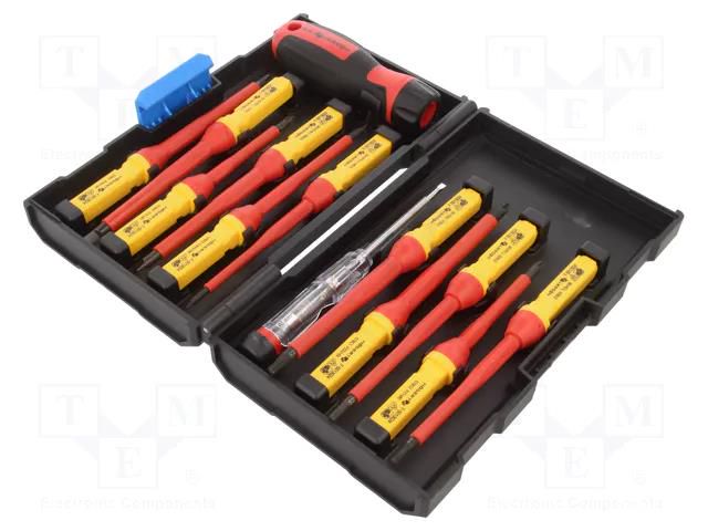 Kit: screwdrivers; insulated; 1kVAC; plastic box; 13pcs. HÖGERT TECHNIK HT1S997