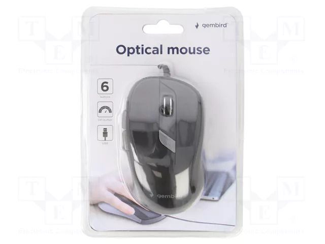 Mouse; black; USB A; optical,wired; DPI change button; 1.35m GEMBIRD MUS-6B-01
