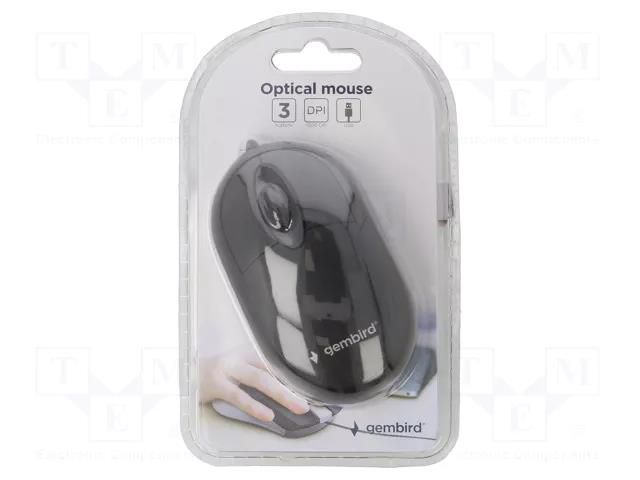 Optical mouse; black; USB A; wired; 1.25m; No.of butt: 3 GEMBIRD MUS-U-01