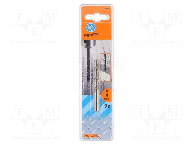 Drill bit; for metal; Ø: 4mm; high speed steel; 2pcs; blister PG PROFESSIONAL PG-10.040