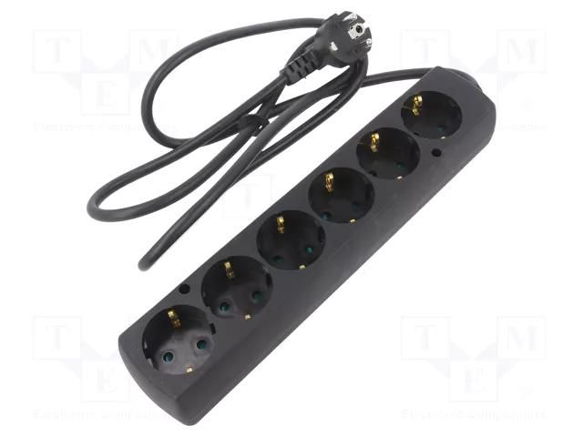 Extension lead; 3x1.5mm2; Schuko; Sockets: 6; PVC; black; Len: 1.5m JONEX PS-670S/1.5-1.5BK