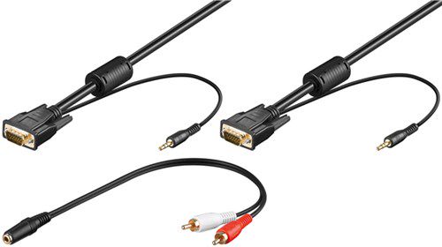 Full HD SVGA Monitor Cable with Audio Line, 3 m, black - with 2x 3.5 mm audio line (stereo) and 3.5 mm adapter > 2x RCA plug (audio) 93969