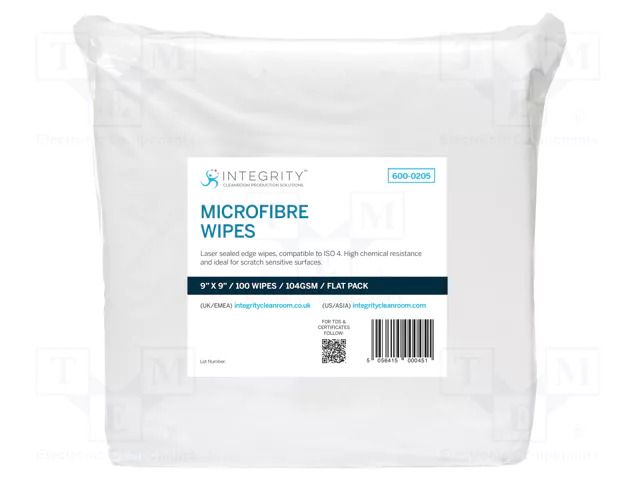 Cleaning cloth: cloth; dry; 100pcs; 228.6x228.6mm; microfiber ANTISTAT ATS-600-0205