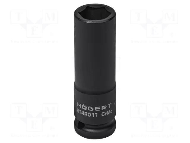 Socket; 6-angles,socket spanner,impact; HEX 17mm; 1/2"; long HÖGERT TECHNIK HT4R017