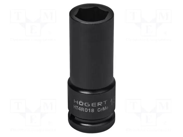 Socket; 6-angles,socket spanner,impact; HEX 18mm; 1/2"; long HÖGERT TECHNIK HT4R018
