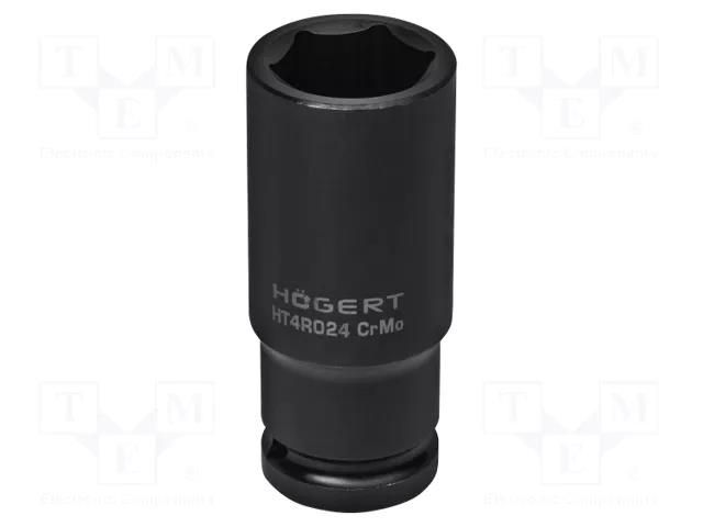 Socket; 6-angles,socket spanner,impact; HEX 24mm; 1/2"; long HÖGERT TECHNIK HT4R024