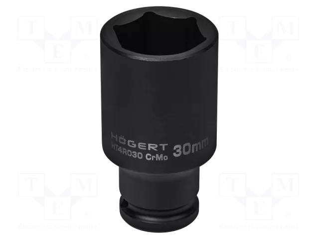 Socket; 6-angles,socket spanner,impact; HEX 30mm; 1/2"; long HÖGERT TECHNIK HT4R030