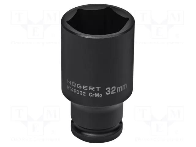 Socket; 6-angles,socket spanner,impact; HEX 32mm; 1/2"; long HÖGERT TECHNIK HT4R032