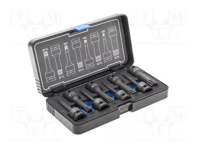 Wrenches set; spline (12-angles),impact; Mounting: 1/2"; 8pcs. HÖGERT TECHNIK HT6R006