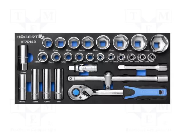 Wrenches set; socket spanner; Mounting: 1/2"; 28pcs. HÖGERT TECHNIK HT7G149
