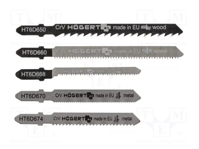 Hacksaw blade-set; wood,metal,jigsaw; 5pcs; Holder: T HÖGERT TECHNIK HT6D690