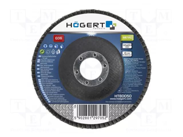 Flap grinding wheels; Ø: 125mm; Øhole: 22.4mm; Granularity: 36 HÖGERT TECHNIK HT8D050