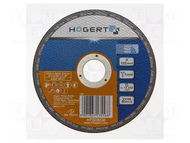 Cutting wheel; Ø: 125mm; Øhole: 22.23mm; Disc thick: 1.9mm HÖGERT TECHNIK HT6D606
