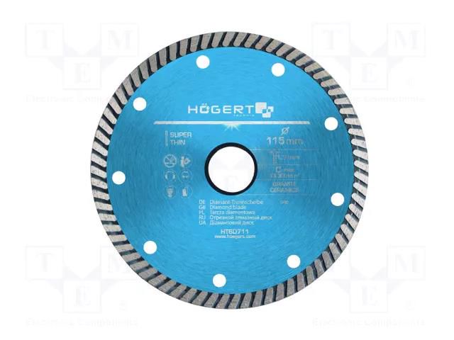 Cutting diamond wheel; Ø: 115mm; Øhole: 22.2mm; Disc thick: 1.3mm HÖGERT TECHNIK HT6D711