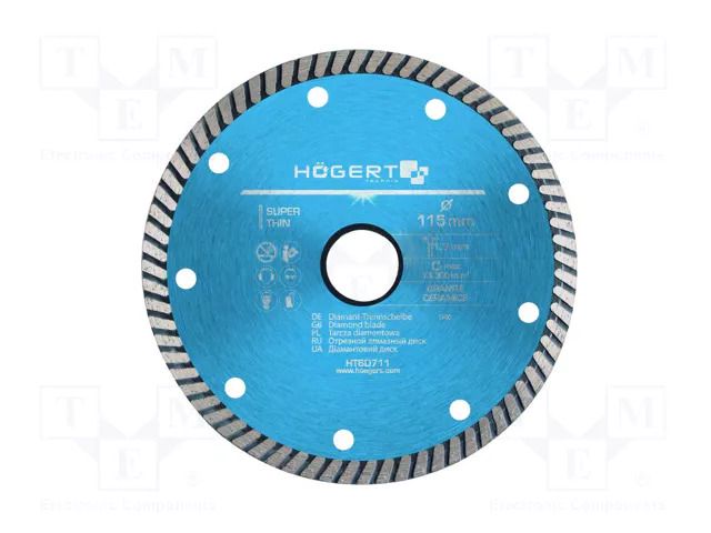 Cutting diamond wheel; Ø: 115mm; Disc thick: 1.3mm; 22.2mm HÖGERT TECHNIK HT6D711