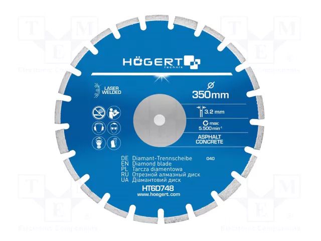 Cutting diamond wheel; Ø: 350mm; Disc thick: 3.2mm; concrete HÖGERT TECHNIK HT6D748