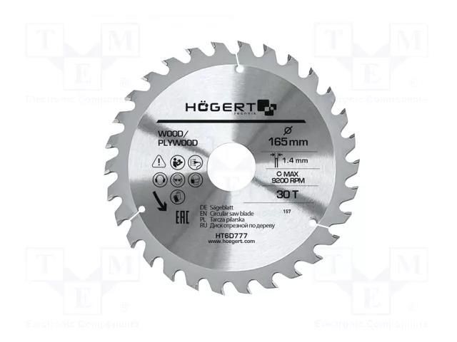 Circular saw; Ø: 165mm; Øhole: 30mm; W: 1.4mm; Teeth: 30 HÖGERT TECHNIK HT6D777