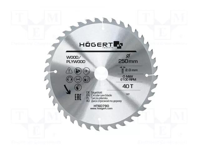 Circular saw; Ø: 250mm; Øhole: 30mm; W: 2mm; Teeth: 40 HÖGERT TECHNIK HT6D790