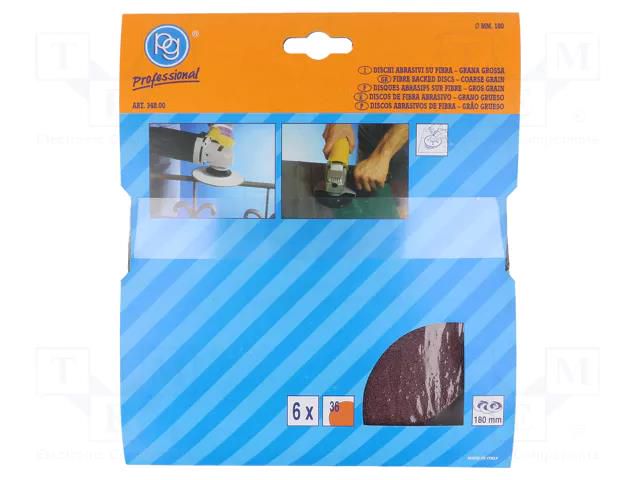 Sanding plate; Granularity: 36; fiber; Ø180mm; 6pcs. PG PROFESSIONAL PG-348.00