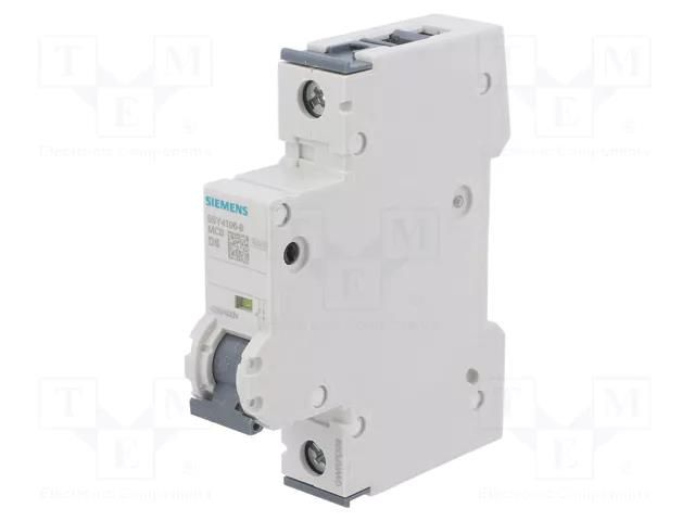 Circuit breaker; 230/400VAC; Inom: 6A; Poles: 1; Charact: D; 10kA SIEMENS 5SY4106-8