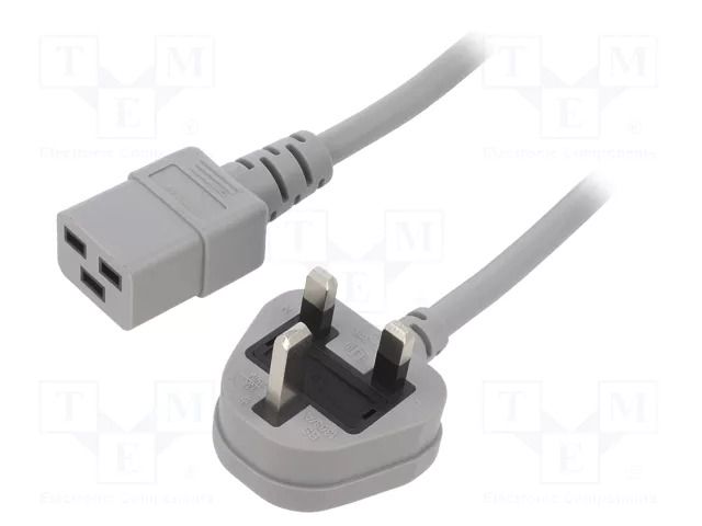 Cable; 3x1.5mm2; BS 1363 (G) plug,IEC C19 female; PVC; 1m; grey LIAN DUNG SN317-3/15/1.0GY