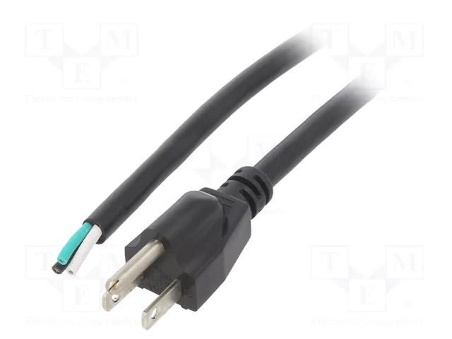 Cable; 3x16AWG; NEMA 5-15 (B) plug,wires; PVC; 1m; black; 13A; 125V LIAN DUNG S21-3/16/1BK