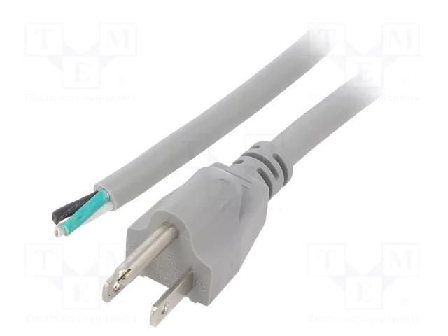 Cable; 3x16AWG; NEMA 5-15 (B) plug,wires; PVC; 1m; grey; 13A; 125V LIAN DUNG S21-3/16/1GY