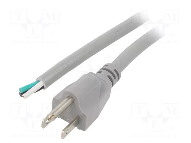 Cable; 3x16AWG; NEMA 5-15 (B) plug,wires; PVC; 2m; grey; 13A; 125V LIAN DUNG S21-3/16/2GY