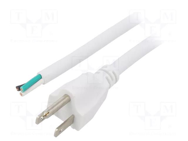 Cable; 3x16AWG; NEMA 5-15 (B) plug,wires; PVC; 2m; white; 13A; 125V LIAN DUNG S21-3/16/2WH