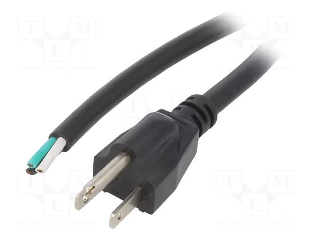 Cable; 3x16AWG; NEMA 5-15 (B) plug,wires; PVC; 3m; black; 13A; 125V LIAN DUNG S21-3/16/3BK