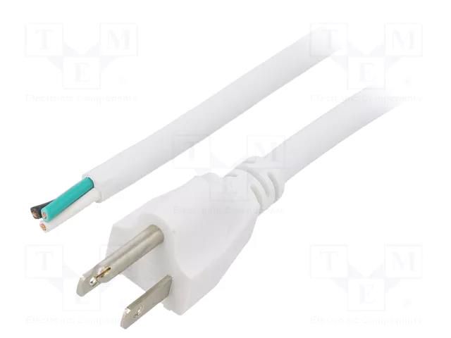 Cable; 3x16AWG; NEMA 5-15 (B) plug,wires; PVC; 3m; white; 13A; 125V LIAN DUNG S21-3/16/3WH