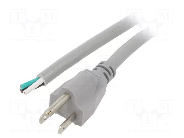 Cable; 3x16AWG; NEMA 5-15 (B) plug,wires; PVC; 5m; grey; 13A; 125V LIAN DUNG S21-3/16/5GY