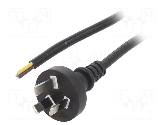 Cable; 3x0.75mm2; AS/NZS 3112 (I) plug,wires; PVC; 1.5m; black LIAN DUNG S27-3/07/1.5BK